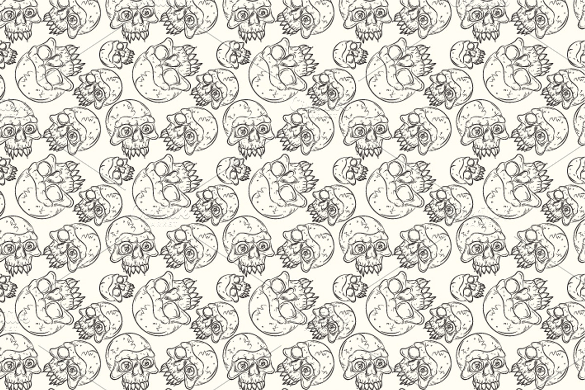 Skull set. Seamless patterns. preview 3