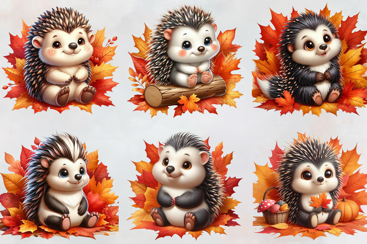 Cute Autumn Hedgehog Clipart, a Seasonal Illustration by Craft Nest (Photo 3 of 3)