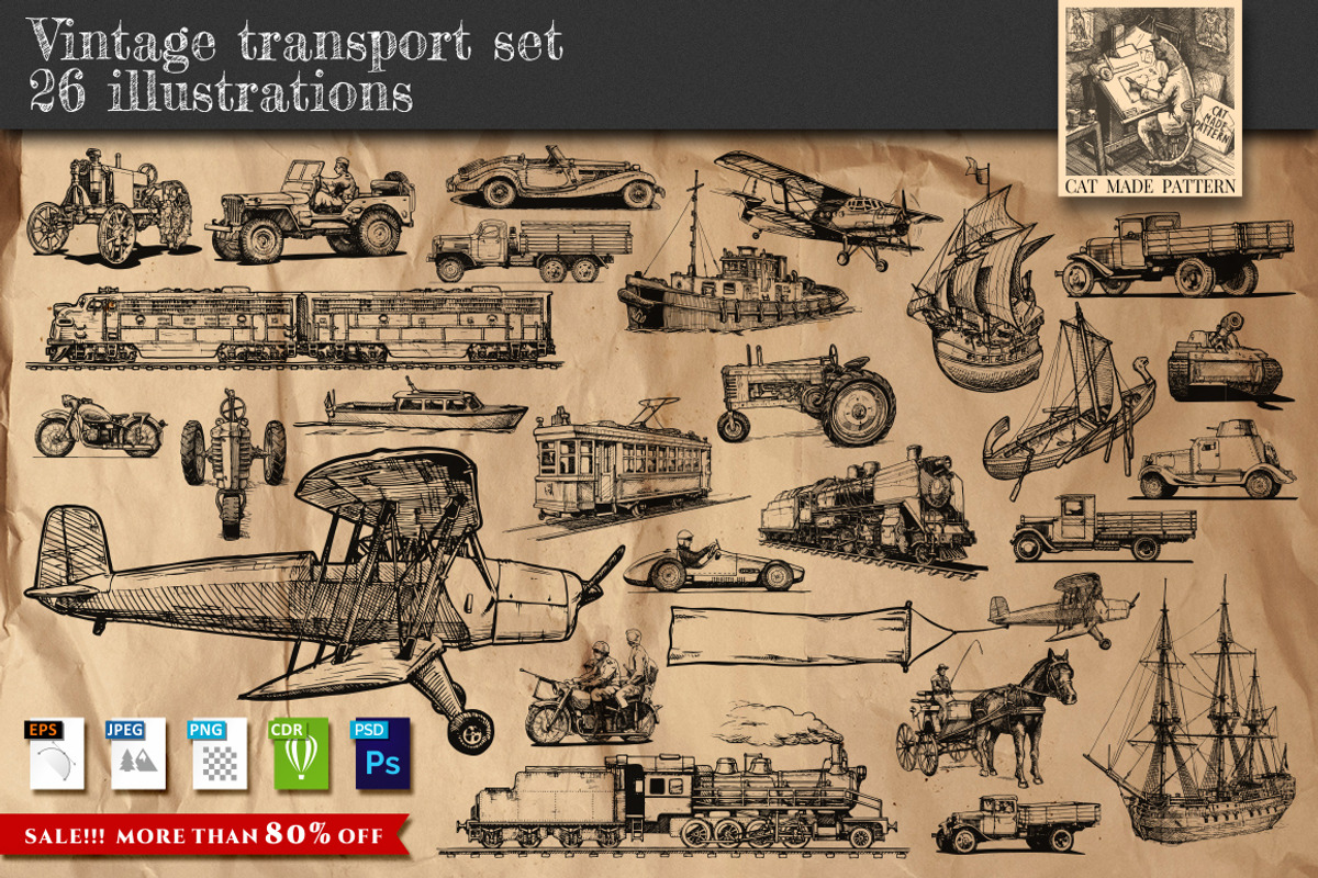 Vintage transport set, a Transportation Illustration by CatMadePattern (Photo 1 of 7)