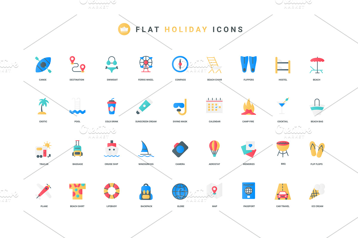 Travel vacation summer icons, an Object Illustration by Lemberg Vector