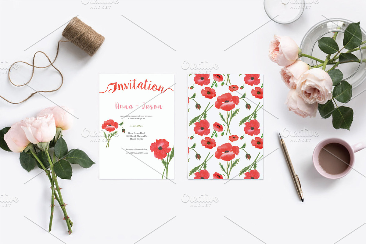 Poppy Watercolor Wedding Invitation, an Invitation Template by Love Design (Photo 5 of 7)