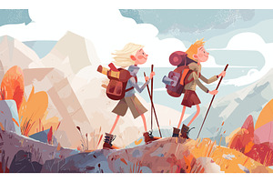 Kids mountain climbing. Couple, a Sport Illustration by Stock-Smart-Start