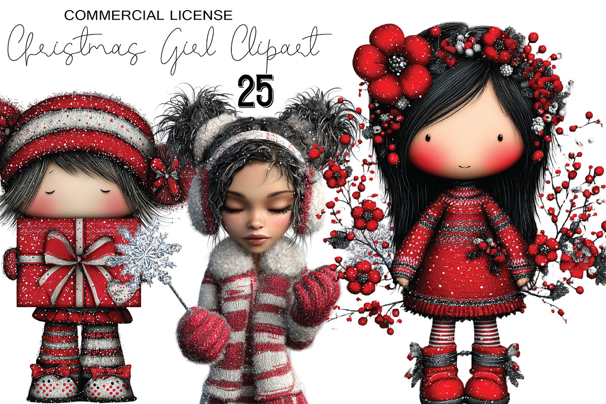 Whimsical Christmas Girl Clipart, an Animal Illustration by SVGArt (Photo 1 of 9)