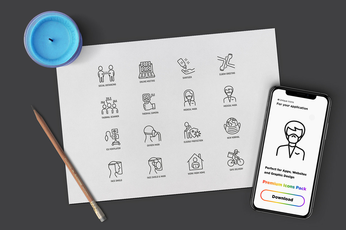 New Normal | 16 Thin Line Icons Set, an Outline Icon by Alex Blogoodf (Photo 5 of 15)
