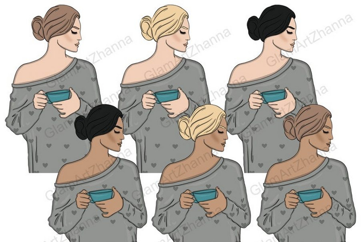 I Love Coffee Girls Clipart, a Person Illustration by GlamArtZhanna (Photo 3 of 4)