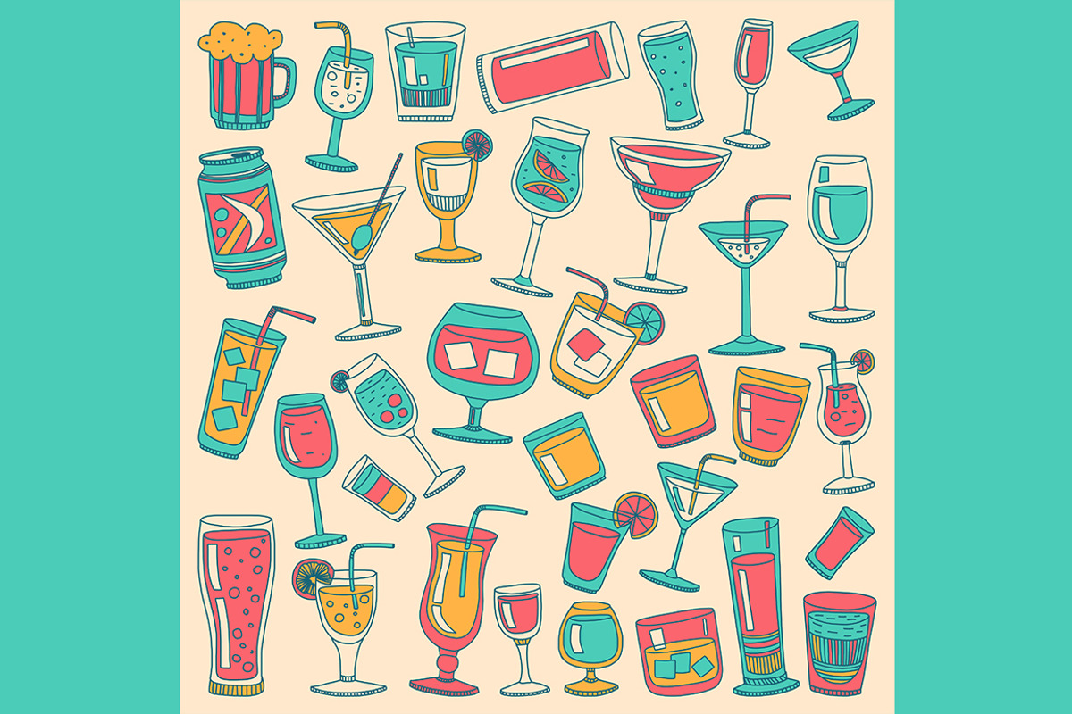 Doodle cocktail icons and patterns, a Pattern Graphic by Art Loft (Photo 14 of 16)