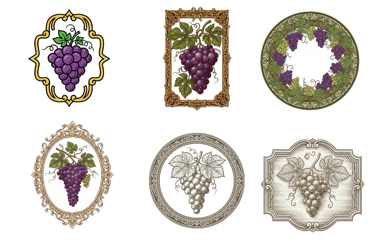 Vintage Grapes Label Printable, an Illustration by GatewayDesign (Photo 2 of 6)