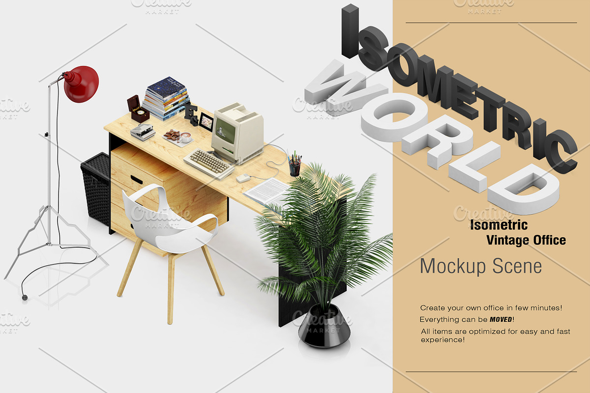 Isometric Vintage Office Mockup, a Mac Mockup by IsometricWorld (Photo 1 of 16)