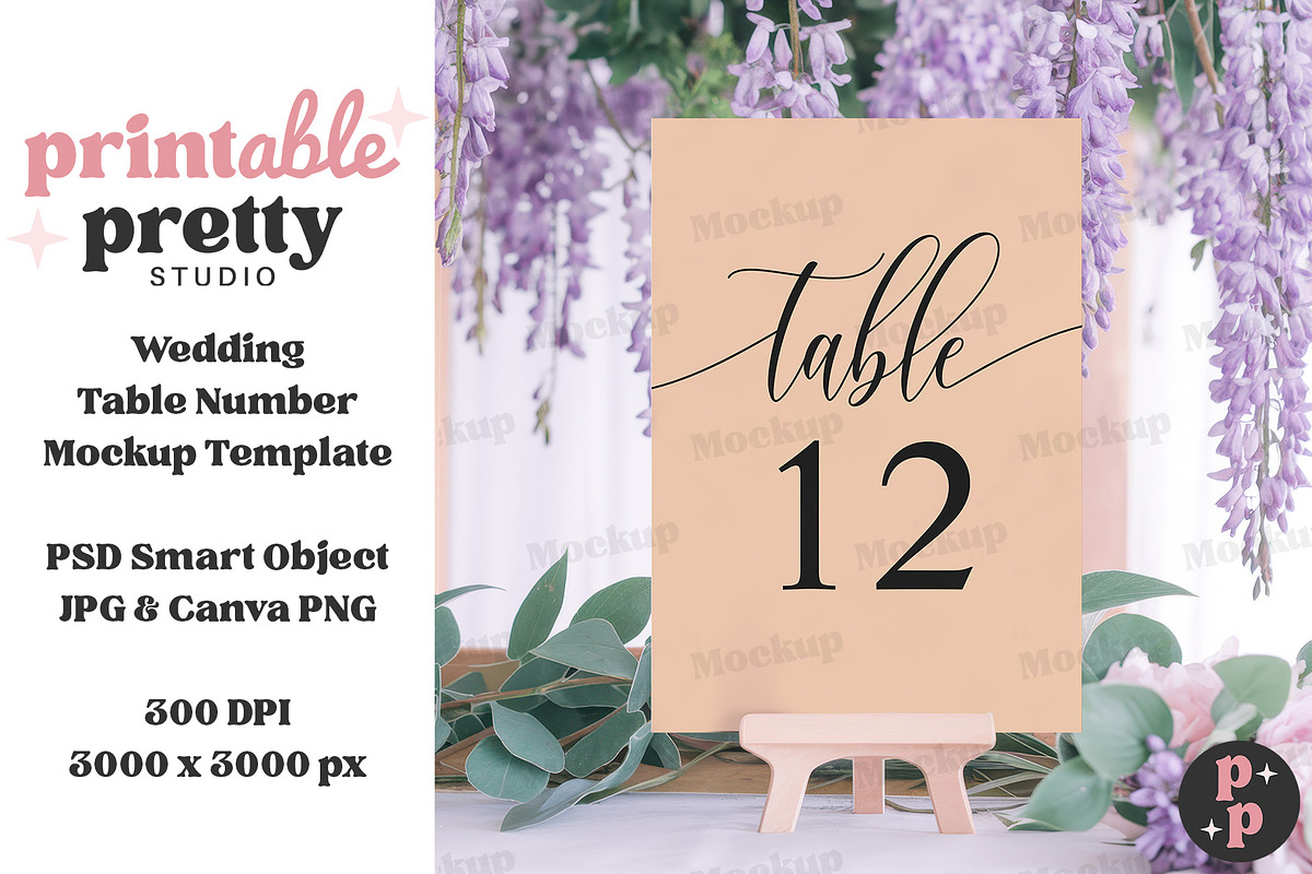Wisteria Table Number Mockup PSD, a Product Mockup by Printable Pretty Studio (Photo 8 of 9)