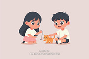 Children and Cat Playtime Cartoon, a Person Illustration by Partikusi Design (Thumbnail 2 of 3)