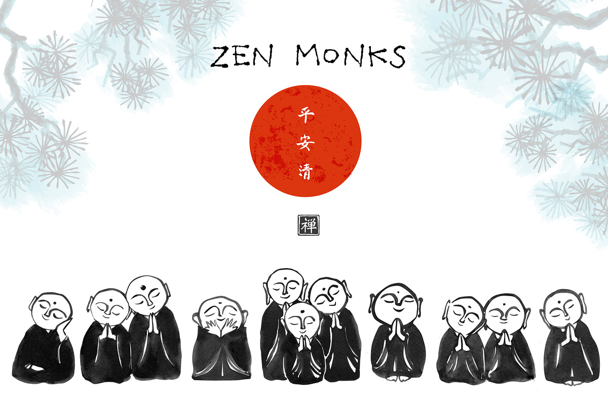 Ink painting of zen monks, an Illustration by Elina_Li (Photo 1 of 4)