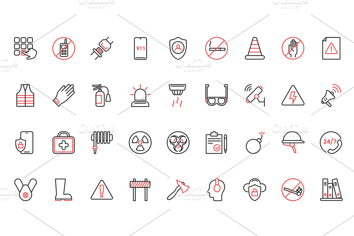Safety accident risk icons, an Object Illustration by Lemberg Vector