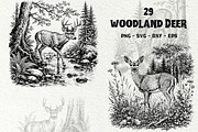 Woodland Deer Engraving Graphics, an Animal Illustration by DENIDigitalArtSudio (Thumbnail 1 of 7)