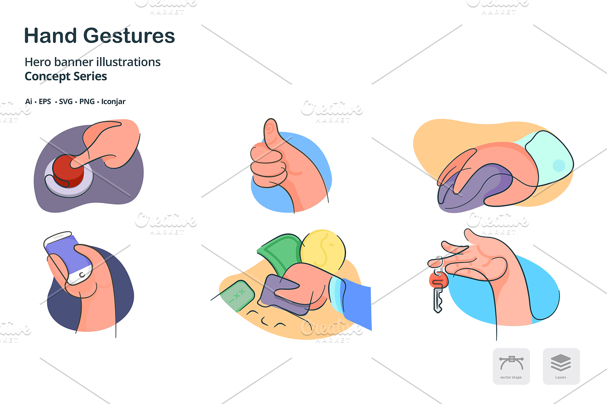 Hand Gestures Doodle Line Icons, an Outline Icon by Vectopus.com (Photo 1 of 3)