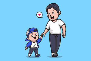 Cute Father and Son Walking Together, a Person Illustration by Catalyst Labs