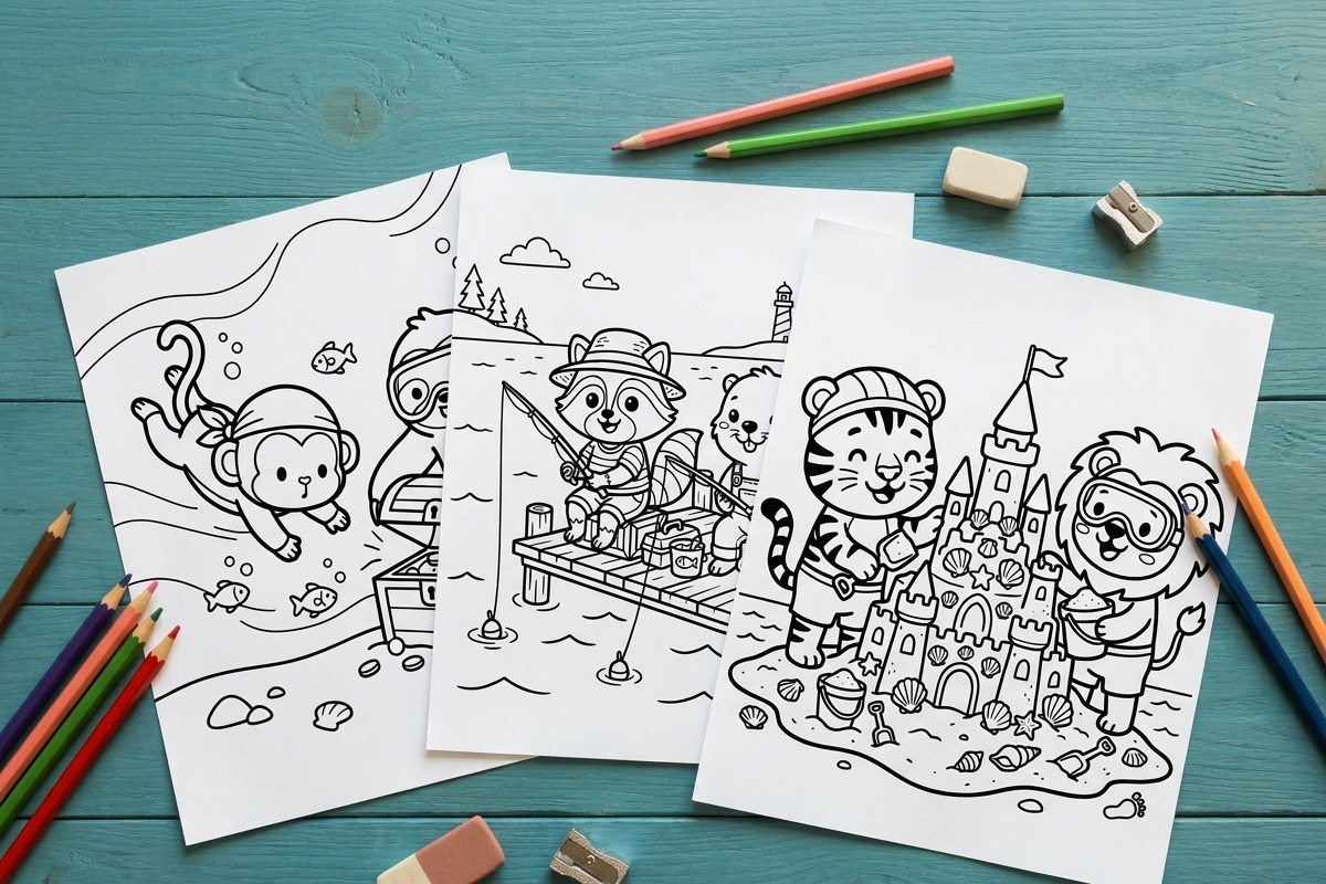 Cozy Ocean Buddies Coloring Page PDF, an Animal Illustration by Image for Sale (Photo 3 of 3)