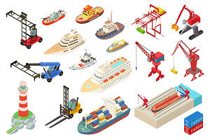 Marine port icons set, isometric, a Transportation Illustration by Ylivdesign