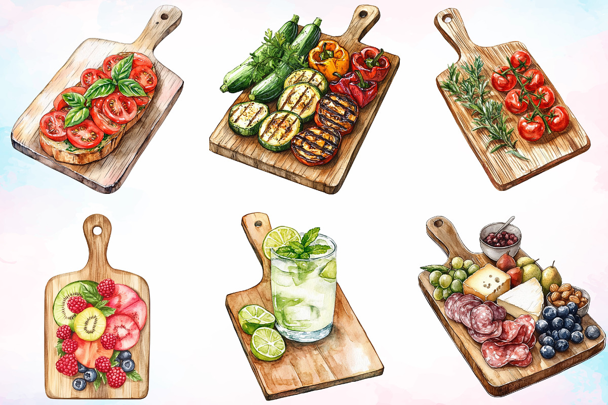 Watercolor Summer Cutting Board PNG, an Illustration by Canvas Craft (Photo 2 of 4)
