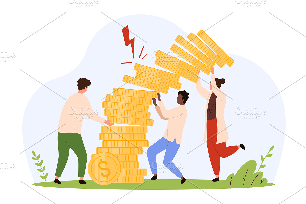Struggling Unstable Coin Stack Risk, a Finance Illustration by Flashvector