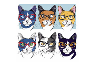 Six Hipster Cats Wearing Stylish