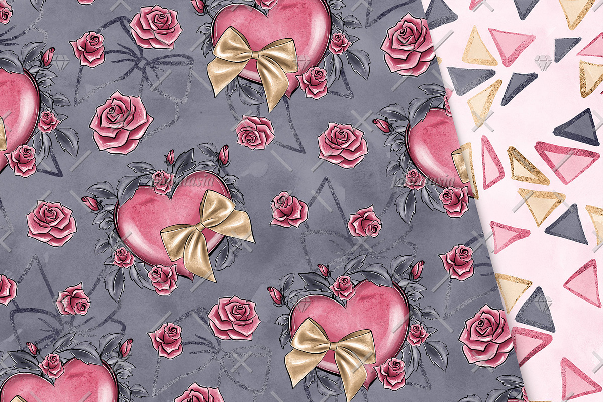 Valentines Day Digital Papers, a Pattern Graphic by Phantasia Design (Photo 2 of 7)