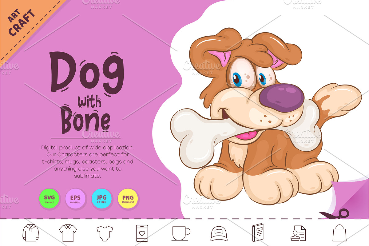 Cartoon Dog with Bone. Clipart., an Animal Illustration by KENO Mascots (Photo 1 of 3)