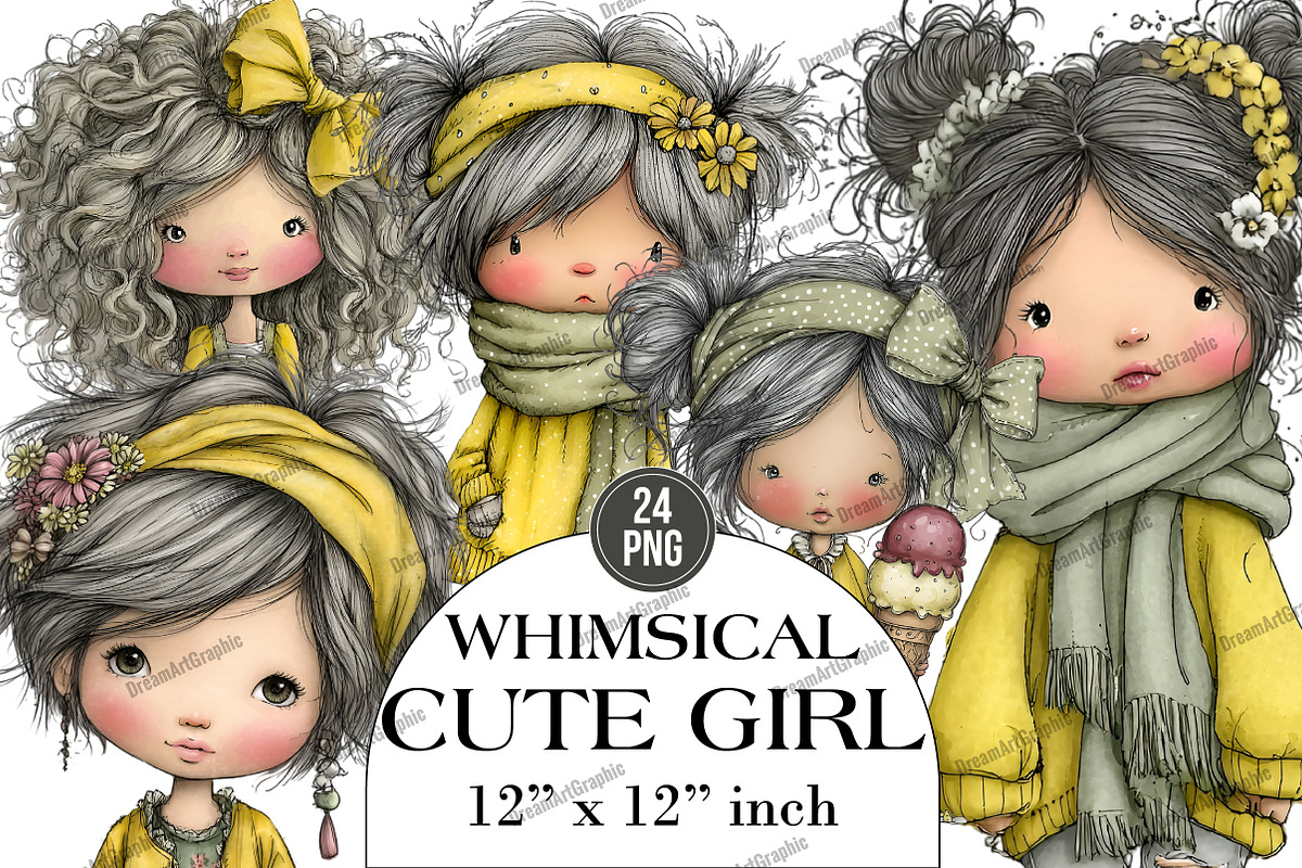 Whimsical Cute Girl Clipart, an Illustration by DreamArtGraphic (Photo 1 of 4)