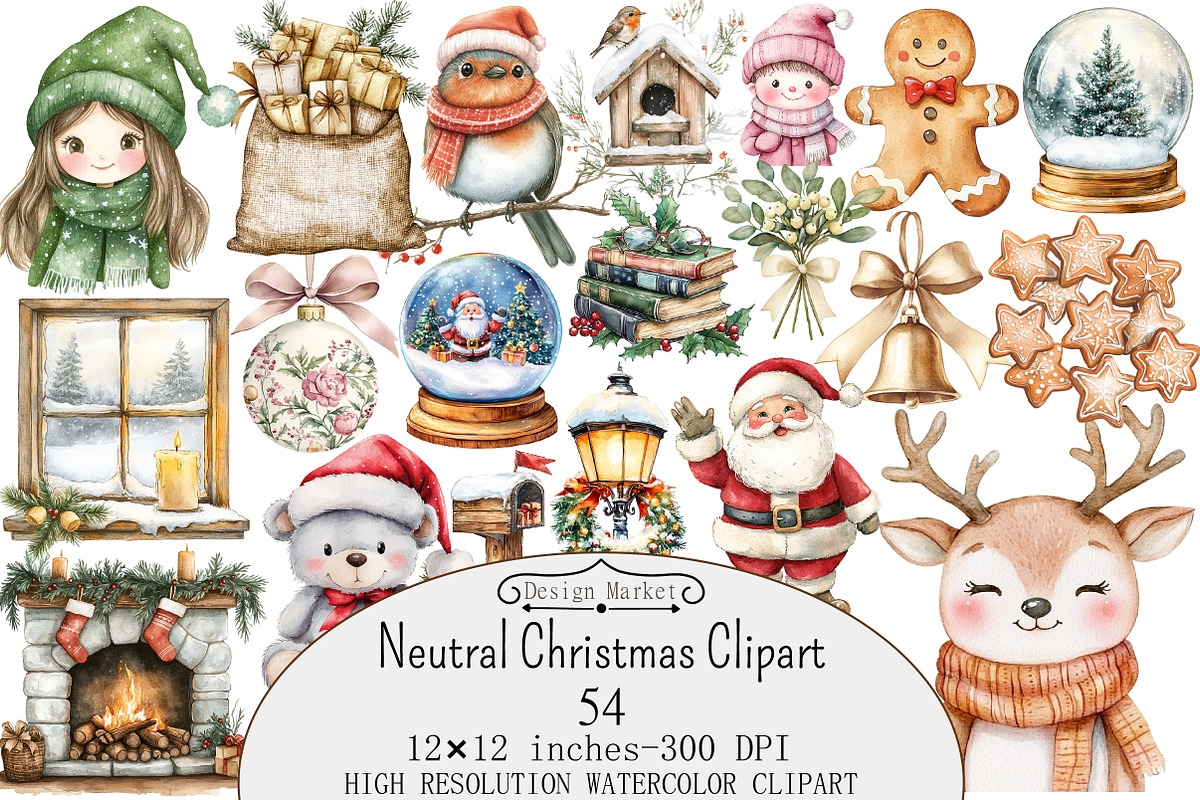 Watercolor Neutral Christmas Clipart, a Seasonal Illustration by Design Market (Photo 1 of 5)