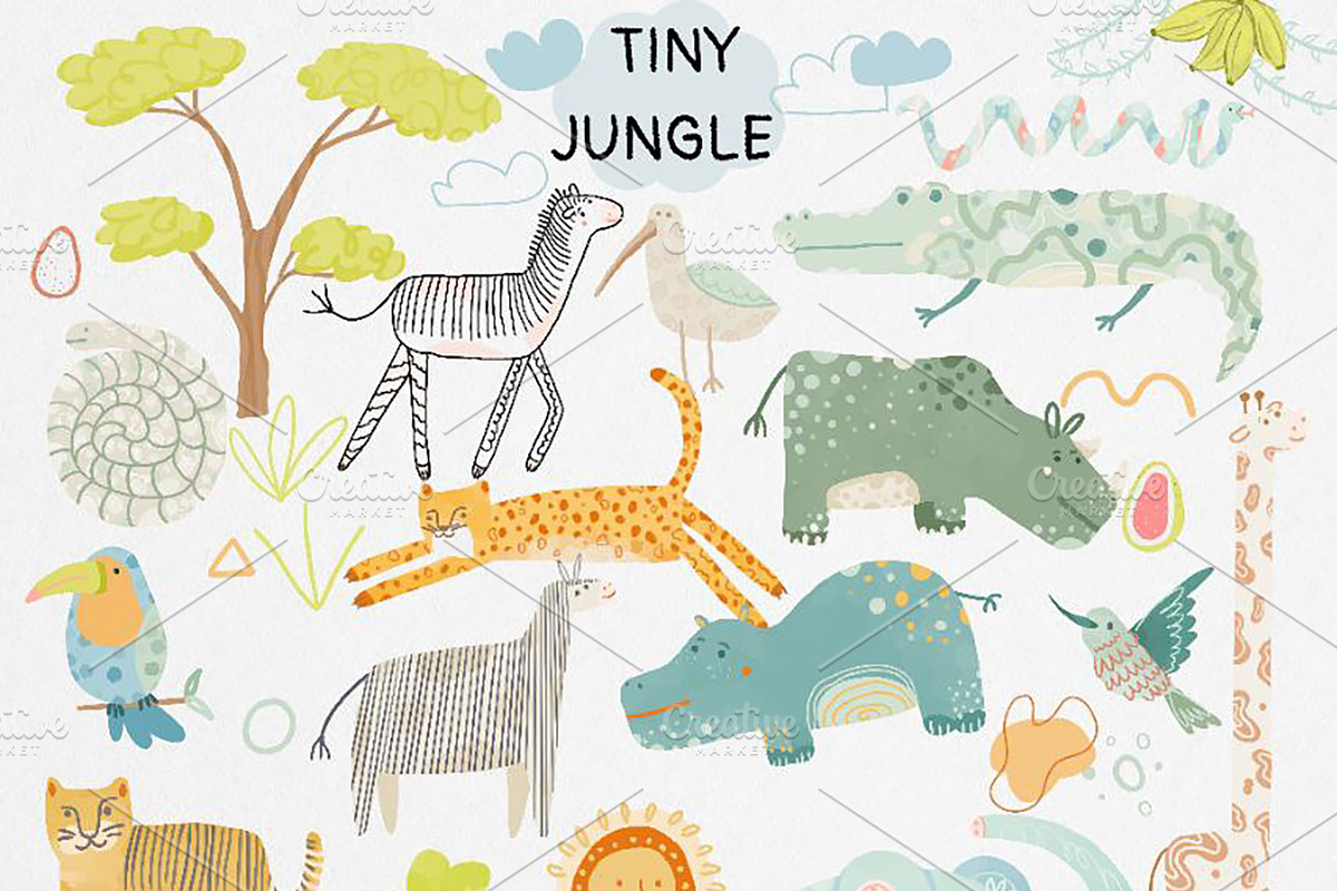 Tiny Jungle set. Zoo pattern, a Pattern Graphic by Lineli (Photo 8 of 12)