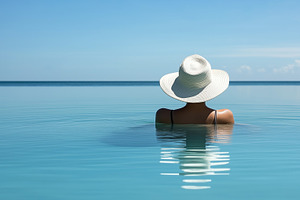 Woman in white hat relaxes in calm, a Person Photo by MistyDay