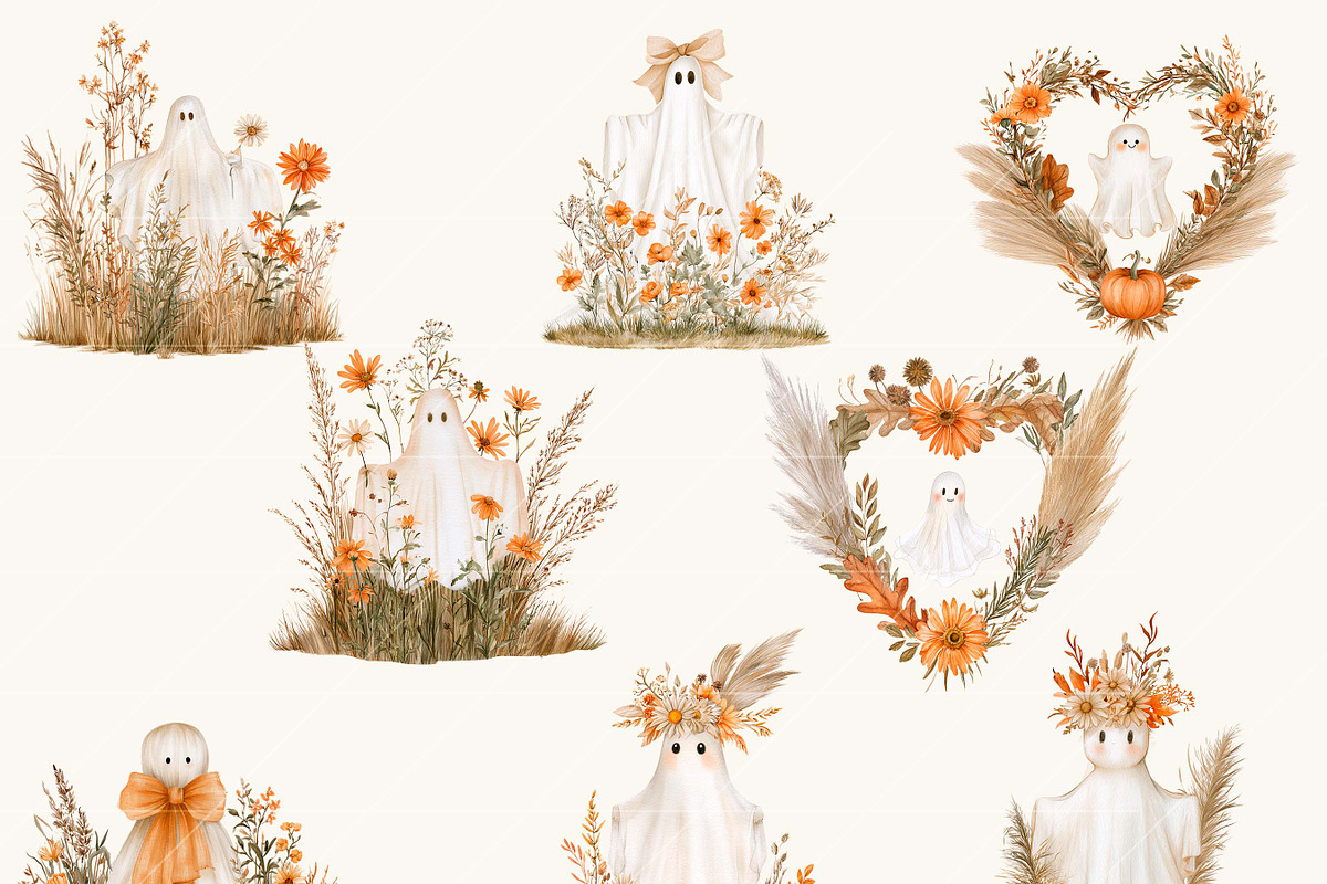 Cute Ghost Halloween Clipart Bundle, a Seasonal Illustration by BusyDaydesign (Photo 4 of 9)