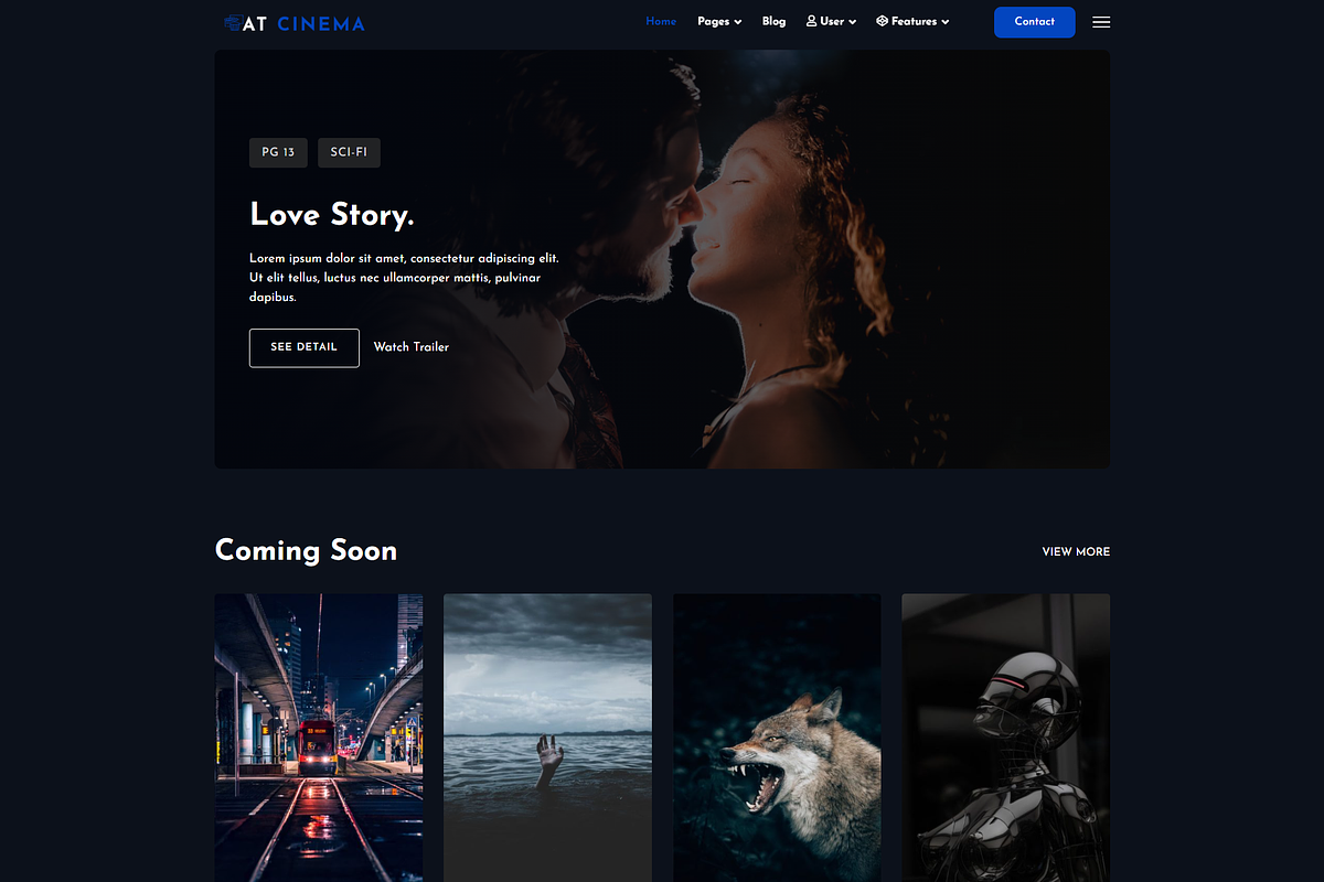 AT Cinema Onepage WordPress Theme, a WordPress Template by LTheme (Photo 1 of 2)