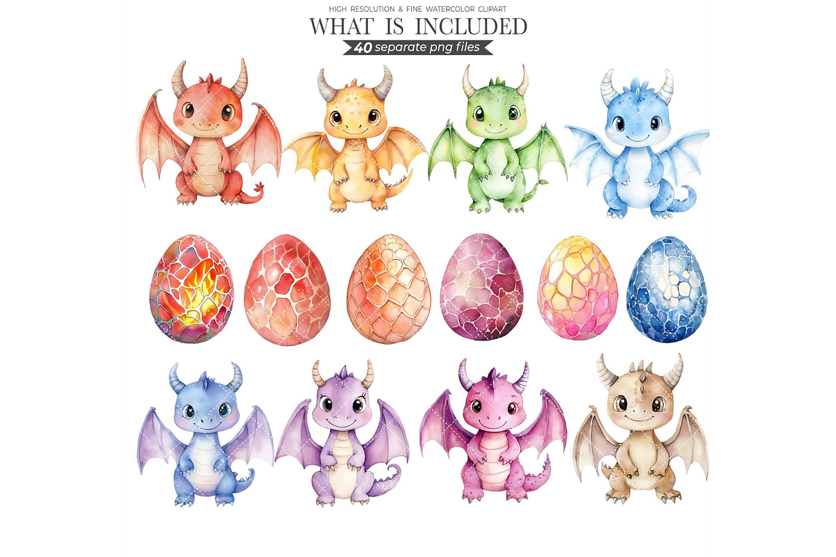 Cute Dragon Watercolor Clipart, an Illustration by CharmClipart (Photo 2 of 5)