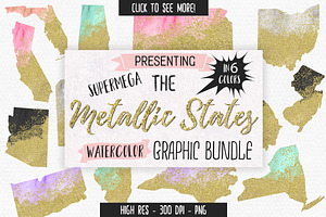 Gold Watercolor 50 States Creator, an Illustration by ClipartBrat Graphics