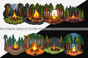 Forest Campfire Clipart, a Graphic by Artnoy (Thumbnail 2 of 5)