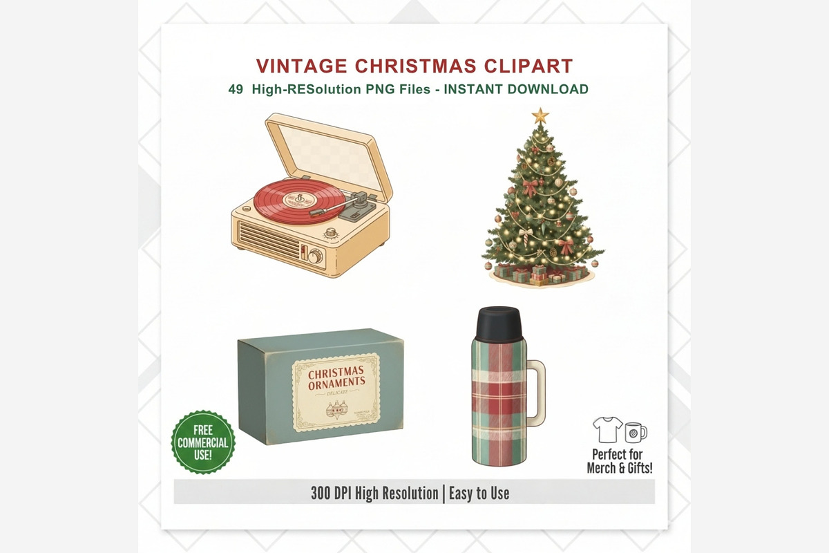 Vintage Christmas Clipart, a Seasonal Illustration by Tanya Kart (Photo 9 of 10)