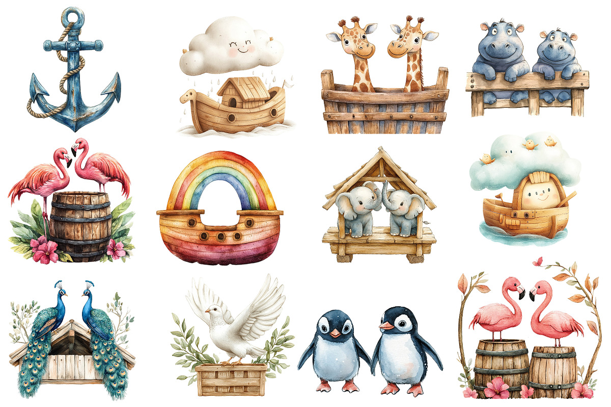 Cute Noah's Ark Watercolor Clip Art, an Illustration by Designworld (Photo 5 of 9)