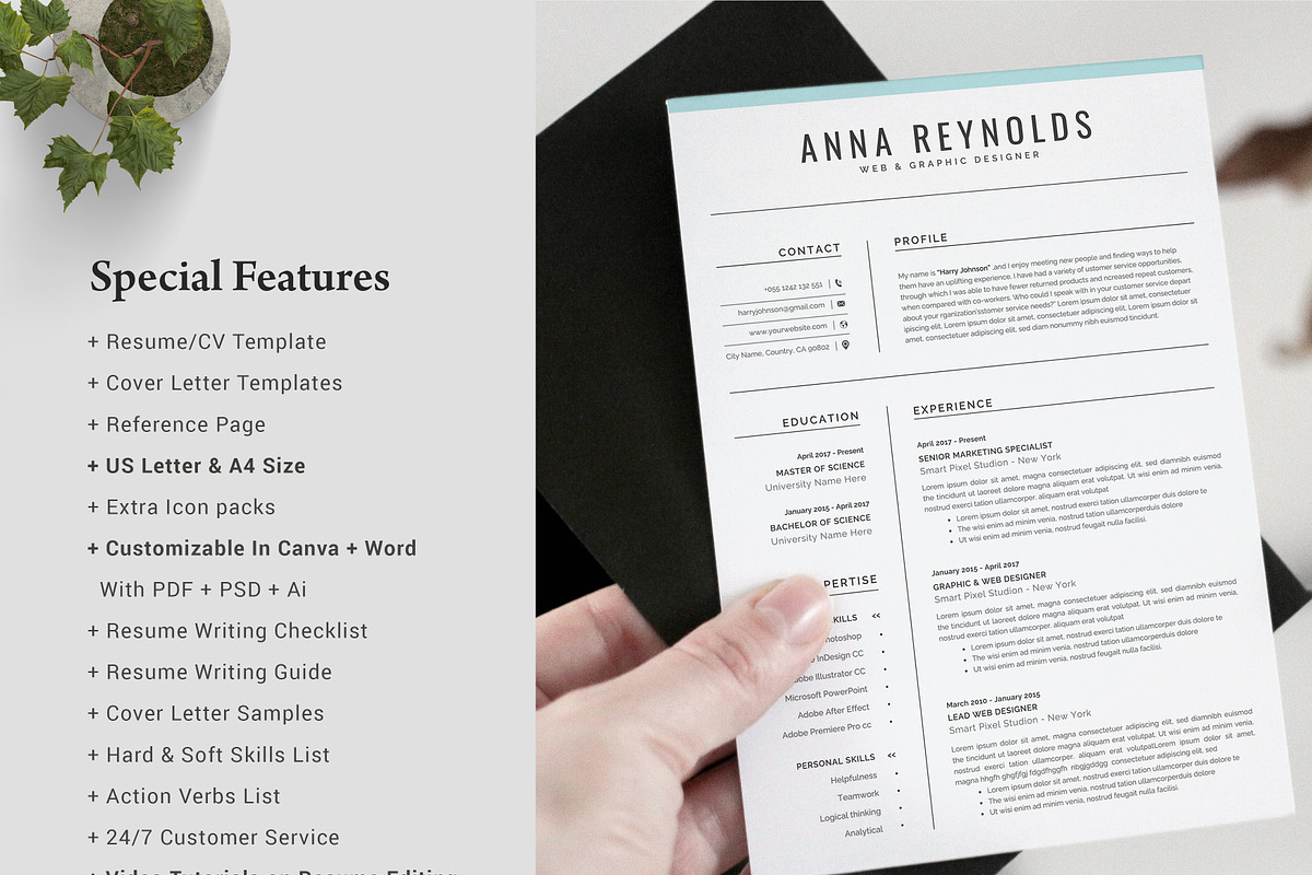 Resume / CV Template | Canva & Word, a Resume Template by CreativeZoom (Photo 2 of 8)
