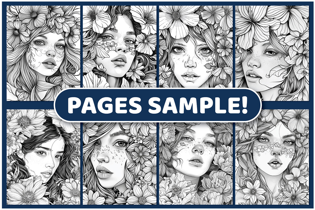 200 Floral Girls Coloring Pages, a Person Illustration by BrightMart