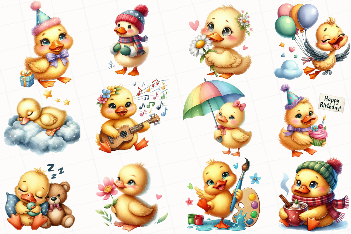 Watercolor Cute Duck Clipart, an Illustration by OK Design (Photo 2 of 5)