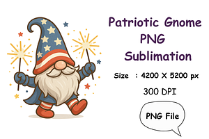 Patriotic Gnome PNG – Sublimation, a Seasonal Illustration by Smillyy Threads