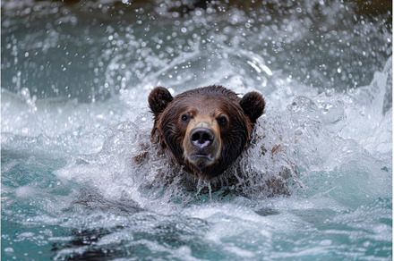 Stealthy Bear diving river. Generate, an Animal Photo by Ylivdesign
