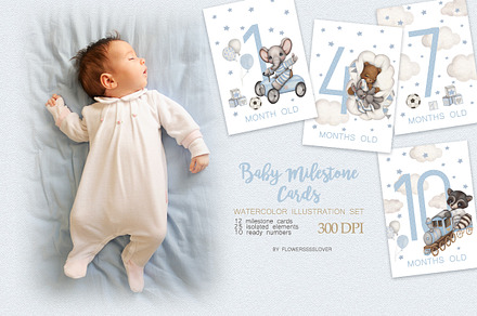 Watercolor Set Baby Milestone Cards