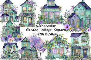 Watercolor Garden Village Clipart Se, an Illustration by Daily.Designs