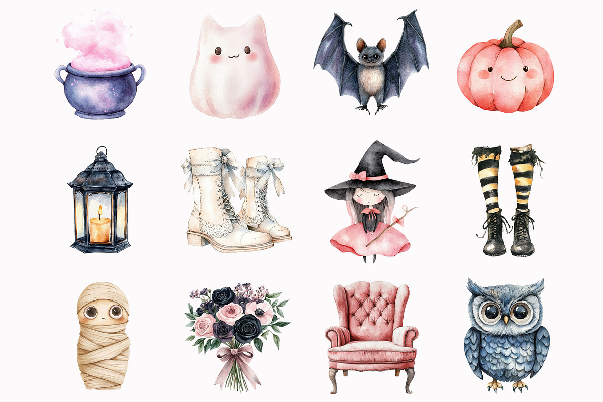 Watercolor Cute Halloween Clipart, an Illustration by Design Market (Photo 4 of 5)