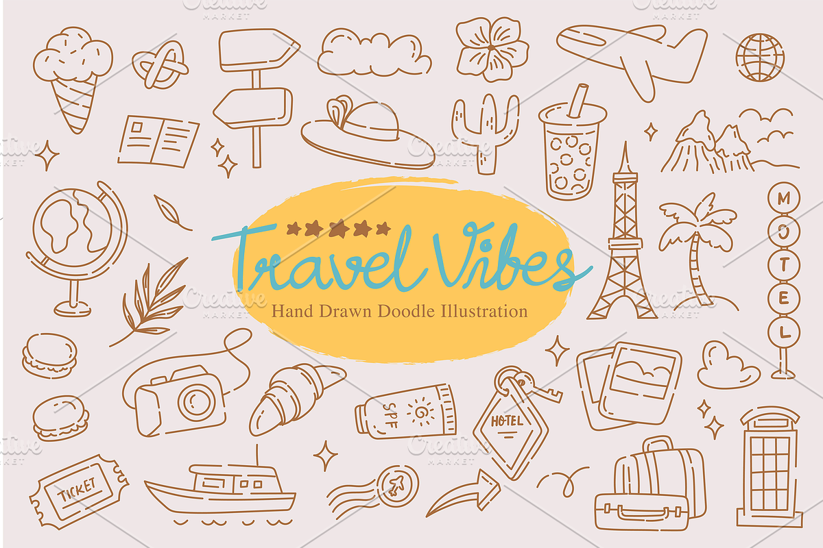 Travel Vibes Doodle Clipart, an Object Graphic by dudellicious