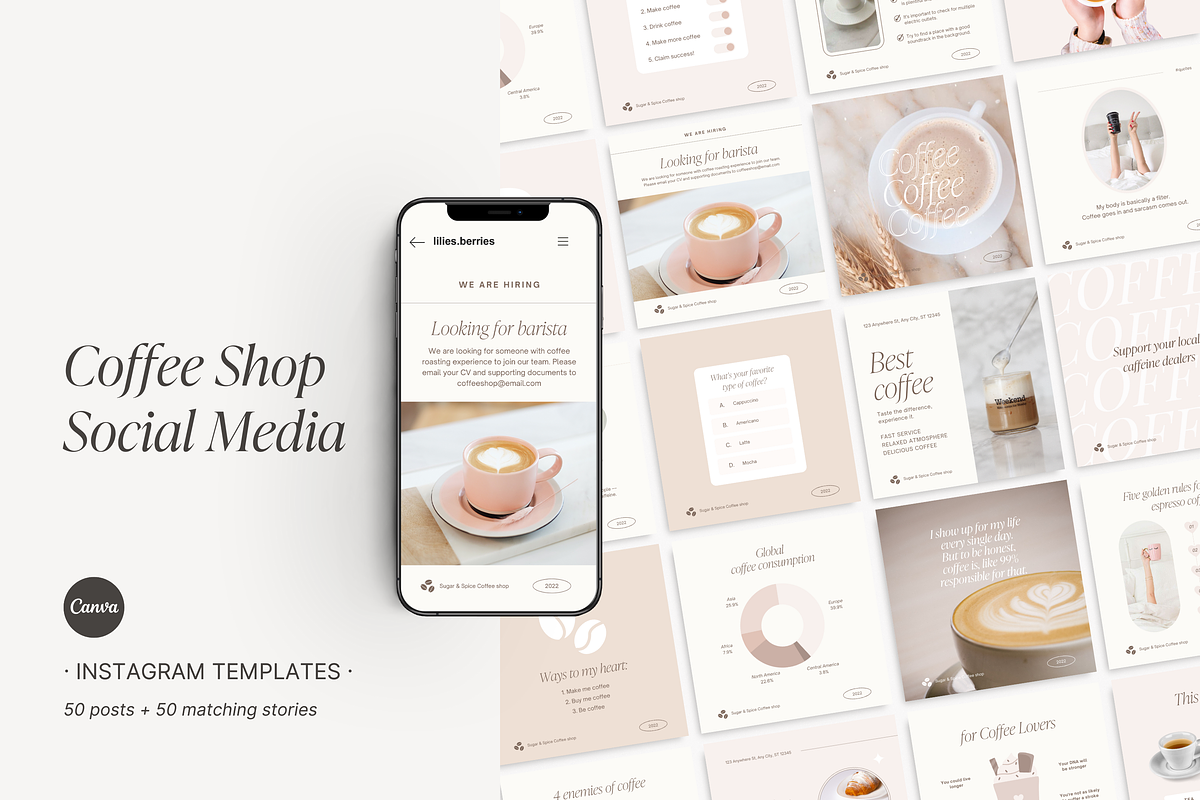 Canva Coffee Shop templates, a Social Media Template by LiliesandBerries (Photo 2 of 23)