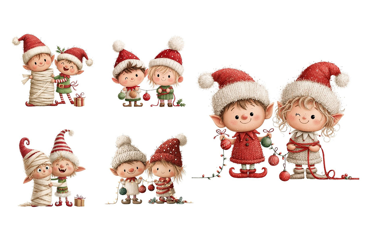 Whimsical Christmas Elves Clipart, a Seasonal Illustration by Nicolle's Colorful Art (Photo 6 of 6)