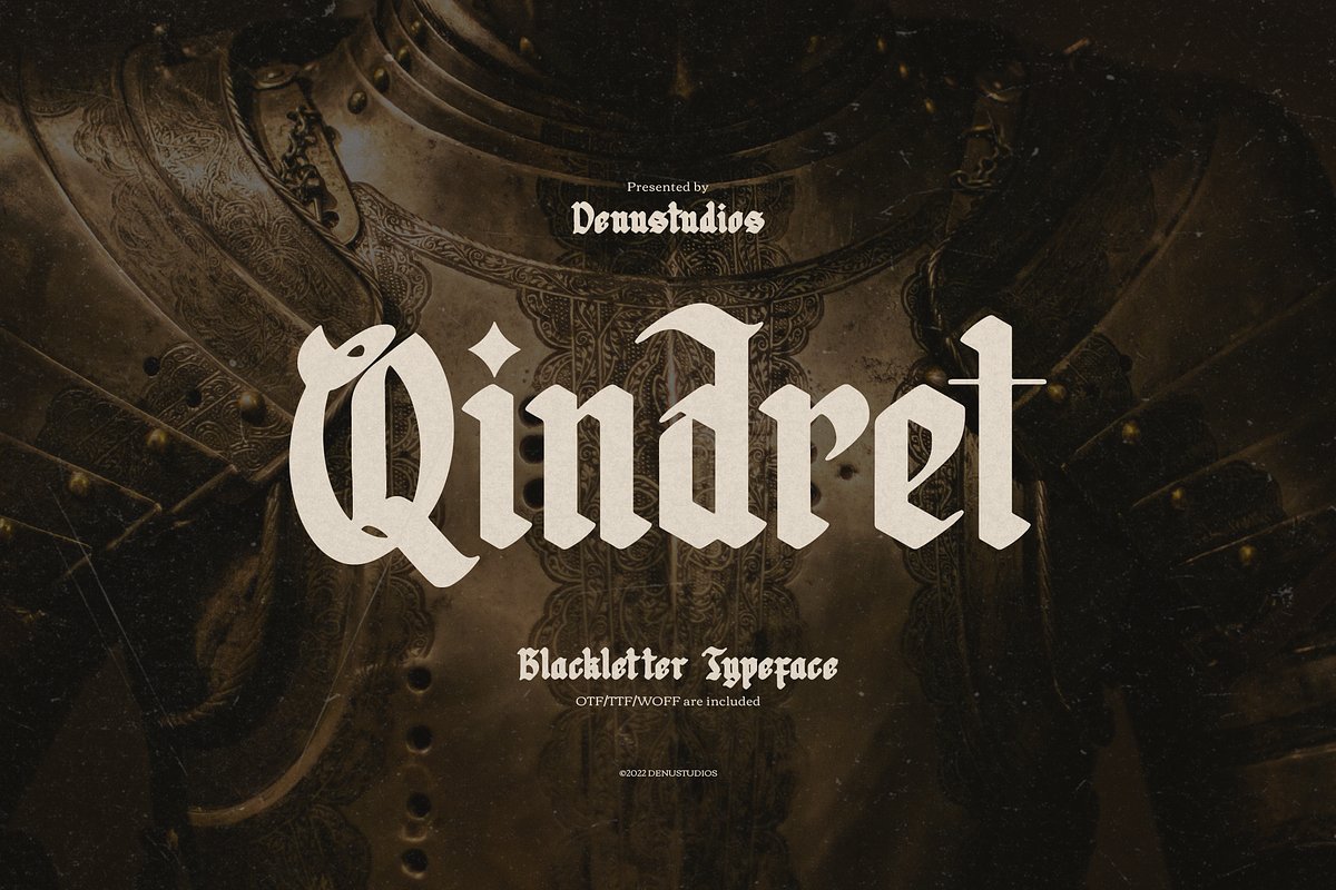 Qindret | Blackletter Typeface, a Blackletter Font by Denustudios (Photo 1 of 12)
