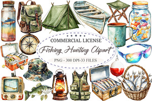 Watercolor Fishing Hunting Clipart, a Seasonal Illustration by designcity5
